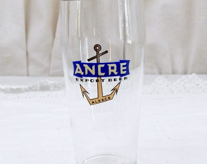 2 Vintage French Beer Glasses "Ancre Export Beer" From Alsace in Eastern France, Pair of 0.25 cl Glasses with Gold Rim and Anchor Motif