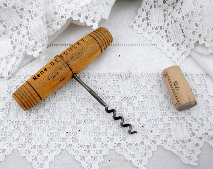Large Vintage French Restaurant Wooden and Metal Cork Screw Publicity Gift From Vin Merchant in Le Mans France 1960s, Big Corkscrew