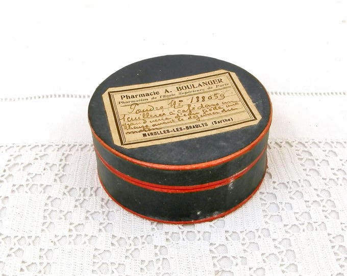 Antique Apothecary Pharmacist Round Box from France Dark Blue with Red Rim, French Vintage Pharmacy Box, Brocante Home Interior Decor