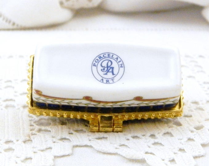 Small Vintage French Hand Painted Porcelain Pill Box with Floral Pattern, Tiny Hinged Rectangular Ceramic / China and Metal Box from France Small Vintage French Hand Painted Porcelain Pill Box with Floral Pattern, Tiny Hinged Rectangular Ceramic / China and Metal Box from France