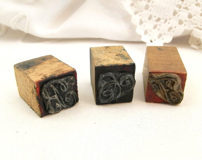 3 Antique French Embroidery Monogram Stamps Letters F B G, Decorative Italic Letter Stamp