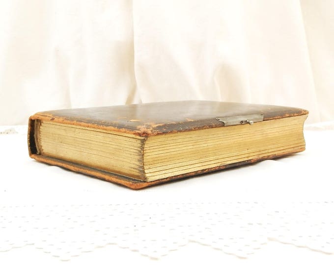 Antique French Leather Bound Photo Portrait Album with Metal Lock and Gold Gilt Edges, Family Photograph Book, Brocante Home Decor
