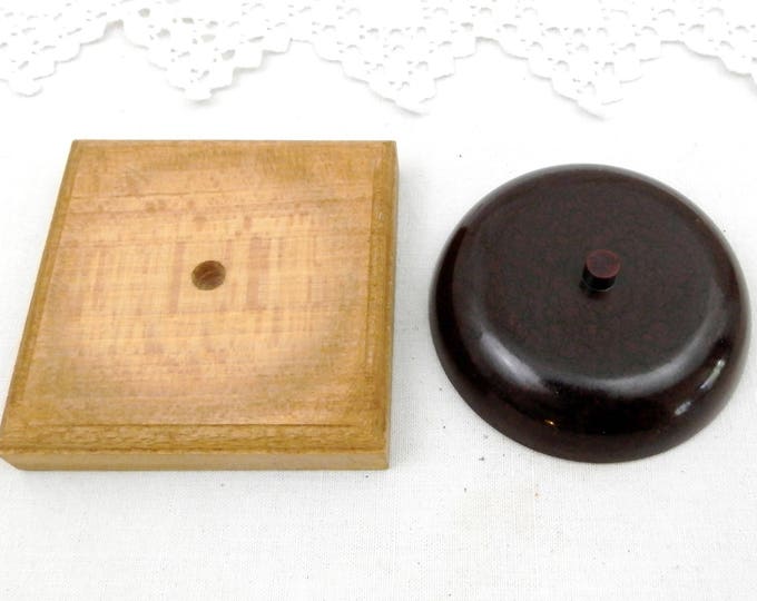 Small Vintage Bakelite Bowl / Dish on Wooden Base, Art Deco 1930s French Trinket Dish, Paint Brush Water Dish, Beading Bowl