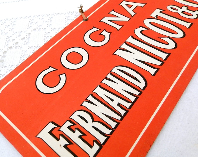 Vintage 1940s Red and White Cognac Promotional Sign from France Cognac Fernand Nicot and Co, French Publicity Advertising Barmania Vintage 1940s Red and White Cognac Promotional Sign from France Cognac Fernand Nicot and Co, French Publicity Advertising Barmania