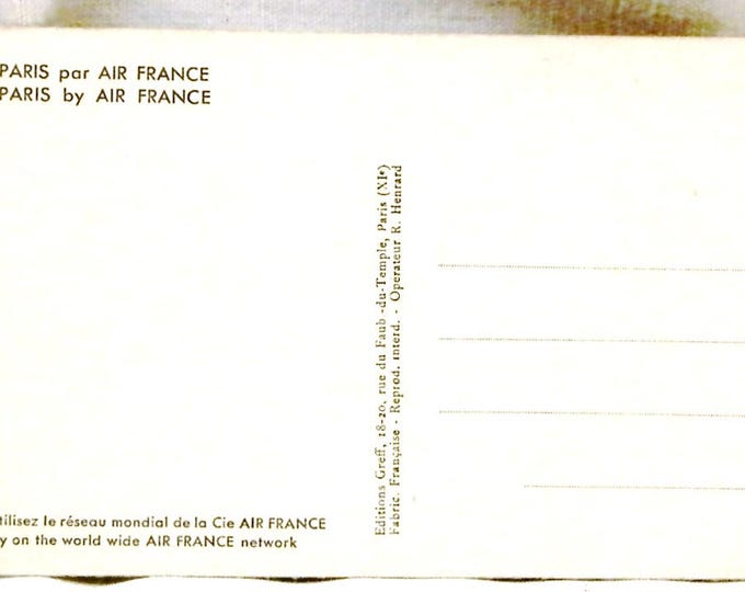 Vintage French 1950s French Black and White Aerial Postcard the Eiffel Tower in Paris, Promotional Gift from the Airline Company Air France