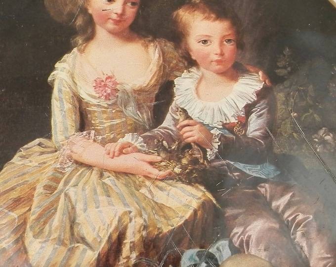 Vintage French Lithographed Metal Tin With Image of 18th Century Oil Picture Queen Marie Antoinette's Children, Collectible Box from France