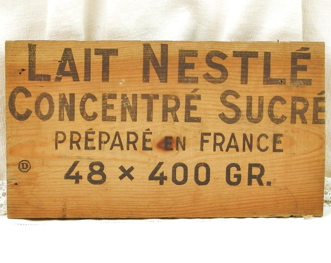 Vintage Wooden Board Sign for Nestlé Concentrated Milk / Lait Nestlé Concentré Sucré, Retro Industrial Wall Hanging made of Wood from France
