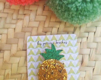 Broche ananas en feutrine et paillette