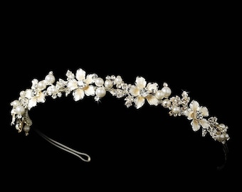 Pearl And Crystal Champagne Bridal Headband Tiara With Ivory Pearls And Crystals, Crystal And Pearl Tiara, Wedding Headpiece, Bridal Crown