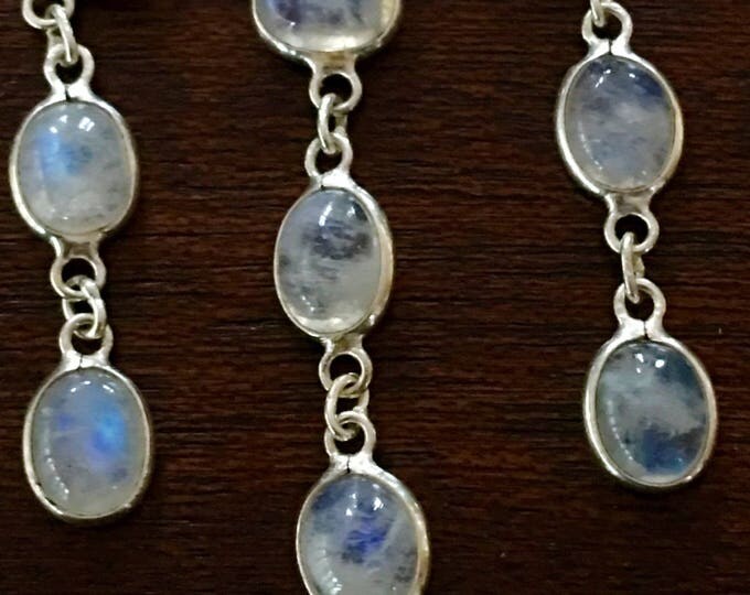 Sterling Moonstone Necklace, Vintage Festoon Bib Necklace, Drippy Moonstones, 16" Chain, Moonstone Jewelry