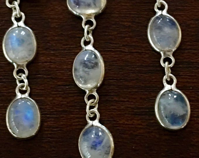 Sterling Moonstone Necklace, Vintage Festoon Bib Necklace, Drippy Moonstones, 16" Chain