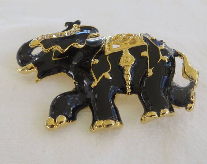 Vintage Elephant Brooch, Trembler Elephant Pin, Jeweled Enamel Elephant, Tusk Up, Elephant Jewelry