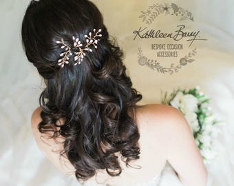 Pearly Leaf Bridal hair pins Wedding hair accessories Rose gold, silver, gold wirework options leaf inlay colors to order STYLE: Sarah Faye