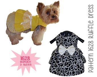 Ruffle Dog Dress Pattern 1628 * Bundle 3 Sizes * Dog Clothes Pattern * Dog Harness Dress * Pet Apparel * Dog Outfits * Little Dog Clothes