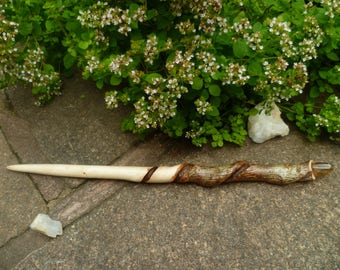 Rowan wood wand with natural twist and set with Citrine stone.