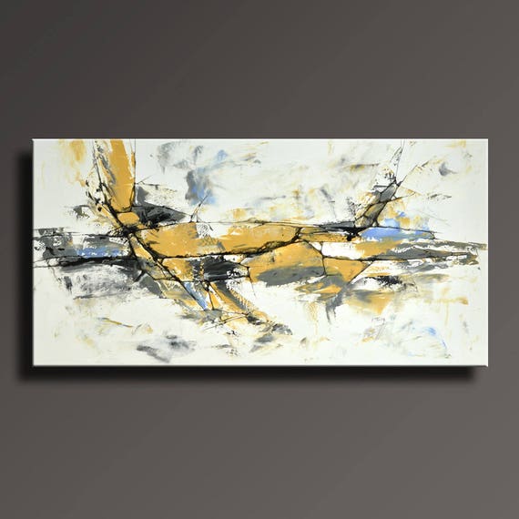 ABSTRACT PAINTING Yellow Gray White Black Blue Painting