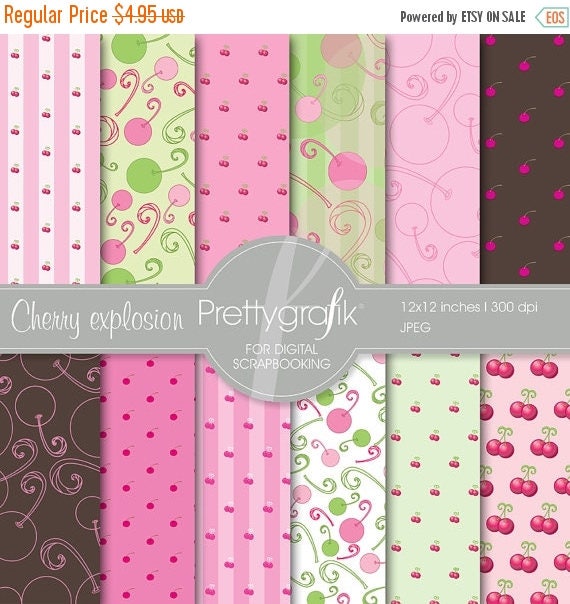 80% OFF SALE Cherry digital paper, commercial use, scrapbook papers, background - PS556 Il_570xn