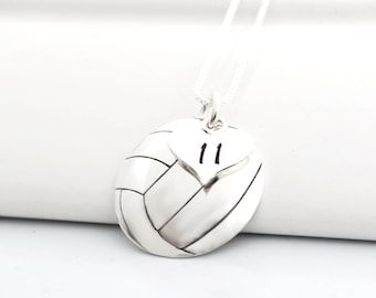 Hand-Stamped Volleyball Necklace with Heart Charm stamped with Number