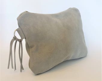 Dove Grey Gray Suede Clutch Bag/Purse