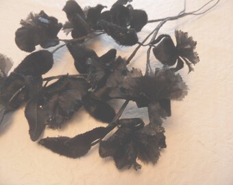 Black silk and velvet millinery flower spray / vintage flowers