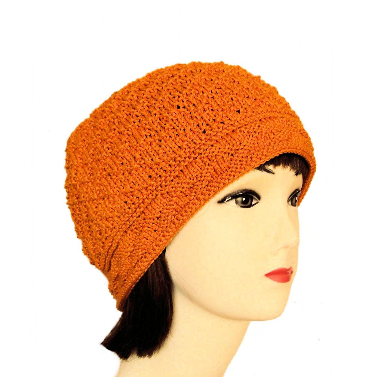 Women's Beanie Cotton Beanie Hat Orange Hat Orange