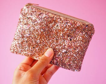 Rose Gold Rainbow Glitter Coin Purse, Sparkly Rose Gold Coin Pouch, Rainbow Glitter Purse, Sparkly Gold Glitter Coin Pouch, Rose Gold Gifts,