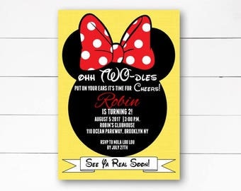 Minnie Mouse Birthday Invitation, Minnie Mouse Oh Twodles Invitation, Retro Minnie Birthday Invitation, Girl, DIY or Printed Invitations