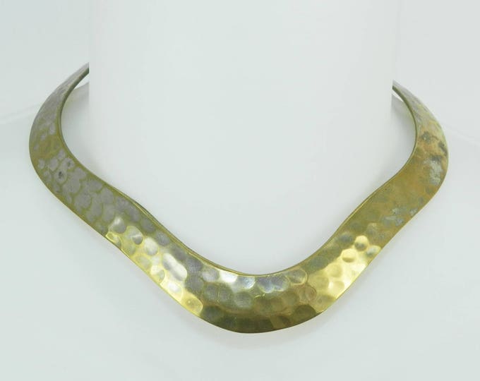 Vintage 1970's hammered choker collar necklace, Vintage 1970s Brass Ladies Collar Statement Choker Necklace, Vintage jewelry jewellery, gift