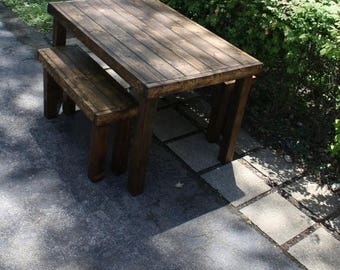 sale beautiful primitive dark walnut stained pub style tall kitchen table wtwo matching benches - Primitive Kitchen Tables sale beautiful primitive dark walnut stained pub style tall kitchen table wtwo matching benches - Primitive Kitchen Tables