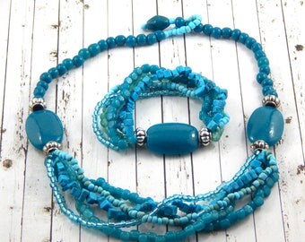 Shades Of Turquoise Necklace And Bracelet Set