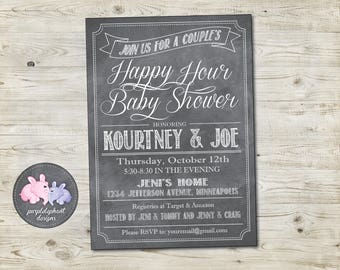 Beer and Diaper Party Invitation, Baby Shower Invitation, Couples Shower Invitation, Chalkboard Happy Hour Baby Shower 5x7 Custom Printable