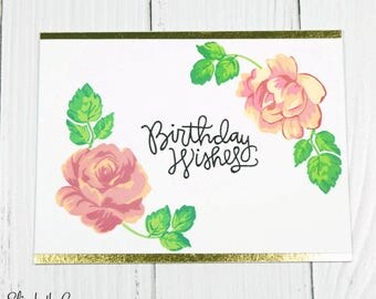Birthday Cards Handmade, Beautiful Floral Card, Birthday Cards for Her, Birthday Card Wife, Mom, Handmade Greeting Card, Hand Stamped Cards