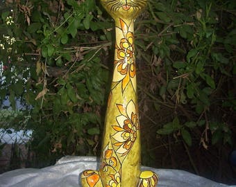 Vintage Mod 1960's Large Mexican PAPIER-MACHE CAT Sculpture Figurine - Artist Signed