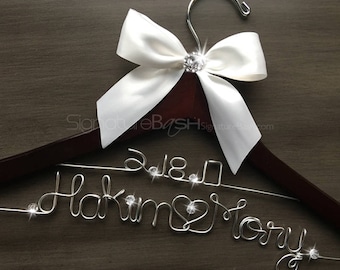 Custom Hanger With Rhinestone Button / Custom Present / Personalized Wedding Hanger / Brides Hanger / Custom Bridal Hanger