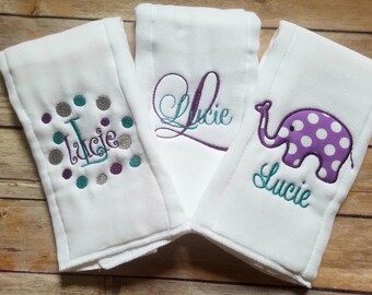 Set of 3 Burp Cloths - Personalized Burp Cloths - Monogram Burp Cloth - Girls Burp Cloth Set - Newborn - Baby Girl