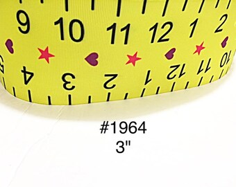3 yard - 3" School Yellow Ruler with Heart and Star Motif Jumbo Grosgrain Ribbon Cheer Bow