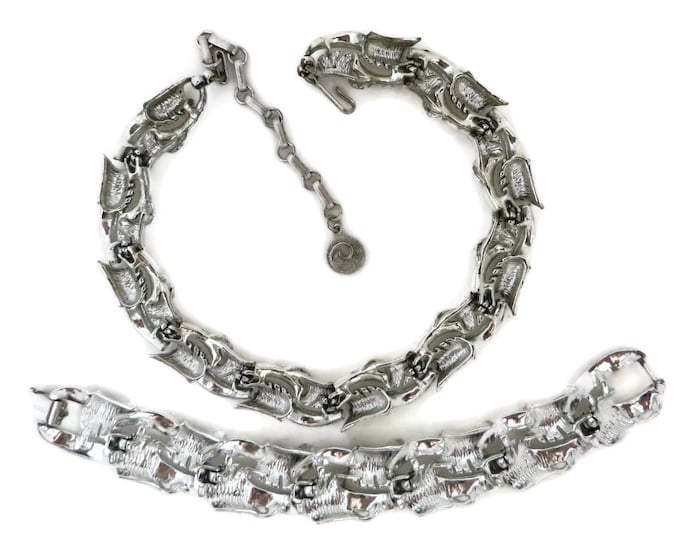 Lisner Demi Parure - Vintage Designer Necklace Bracelet Set, Chunky Silver Tone Links, Perfect Gift, Gift Box