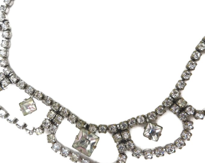 Rhinestone Bridal Necklace, Vintage Silver Tone Rhinestone Statement Necklace, Formal Wear