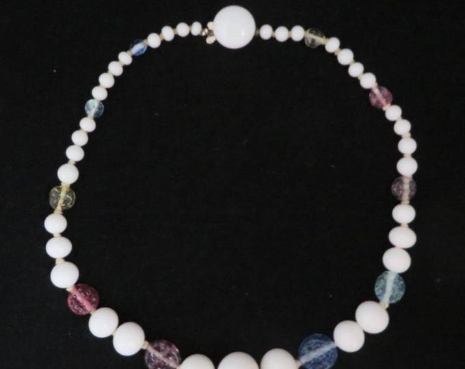 Japan White Glass Necklace - Vintage Milk Glass and Art Glass Necklace, Gift for Her, Gift Boxed