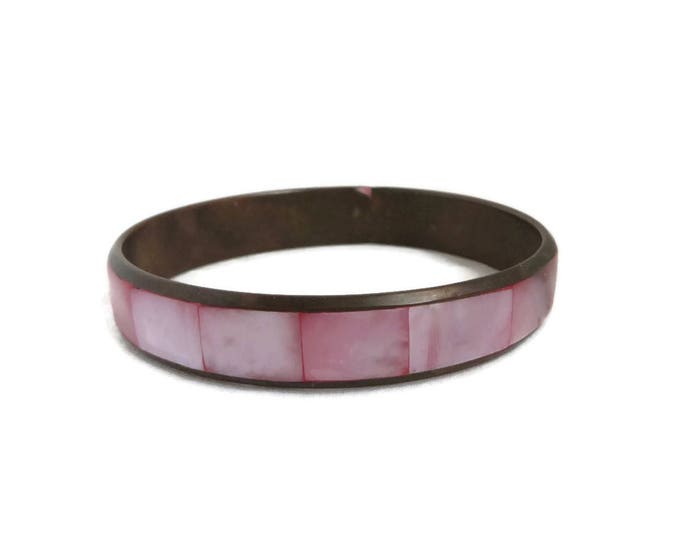 Pink Mother of Pearl Bracelet - Vintage MOP Inlay Bracelet, Pastel Bangle