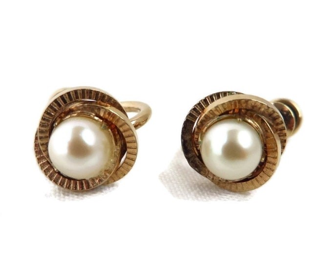 Pearl Earrings, Vintage Faux Pearl Screwback Earrings, 1/20 12Kt Gold Filled, Signed A&Z Earrings, Gift idea