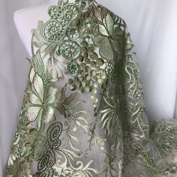 Olive Green Crepe Tissue Gold Fabric for Royal Bridal | MF135-5024 main image 1