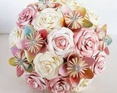 Paper Flower Wedding Origami Rose Bouquet ombre water colour pastel rainbow whimsical vintage dress theme wedding alternative shoes dress