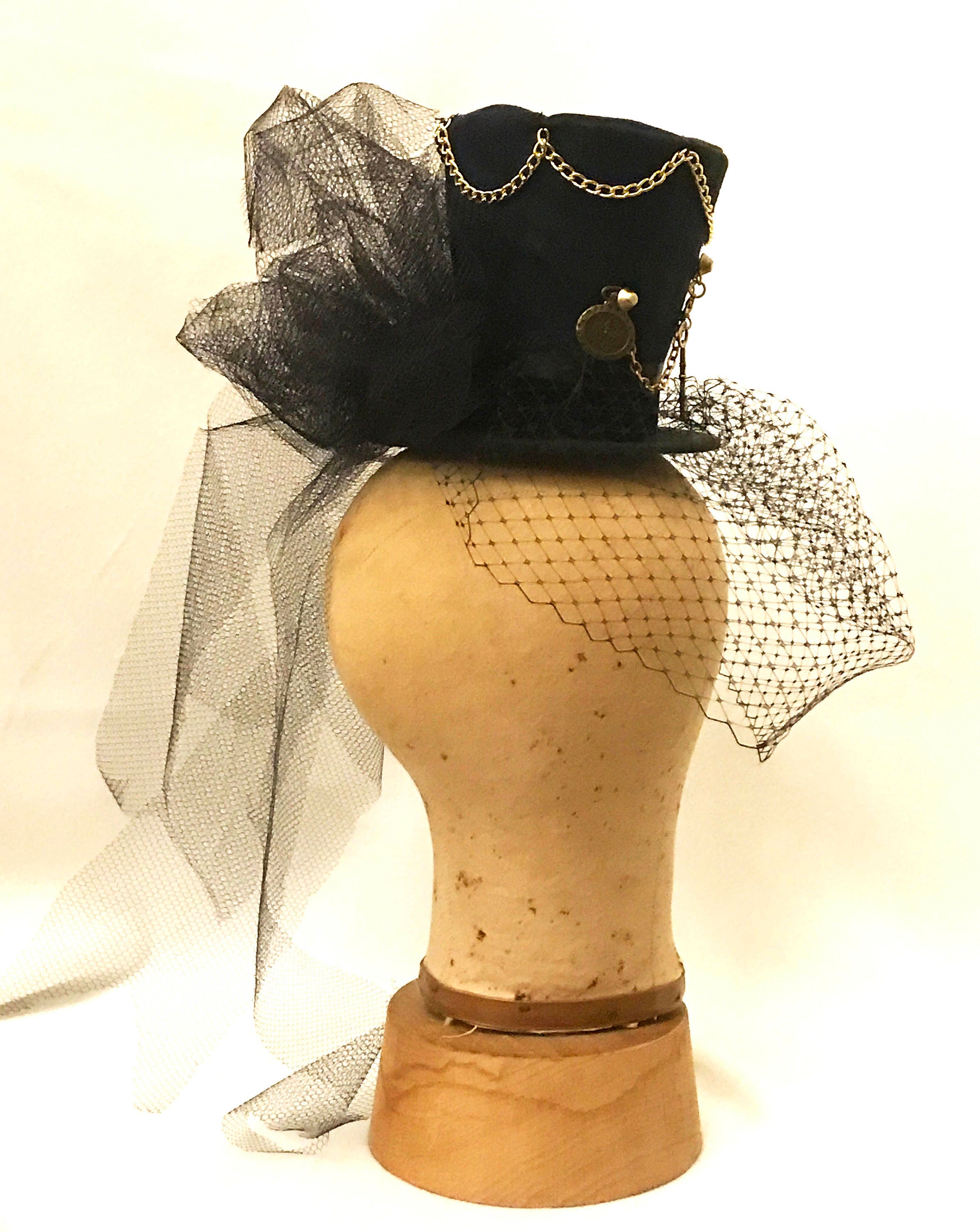 Beloved Miĺlinery Couture Exquisite Elegant High Sculpted Black Silver Hat August Accessories Fine Millinery Black Wool Felt Wide Brim  main image 2