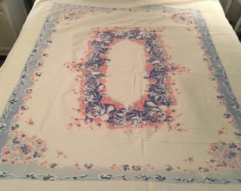 Vintage cotton tablecloth , floral, cotton ,cutter