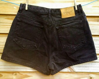 90's Vintage CALVIN KLEIN High-Waisted Black Denim / Jean Shorts- Size 10