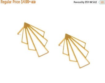 SALE Gold Art Deco Earrings, Gold Stud Earrings, Art Deco Studs, Fan Earrings, Geometric Earrings, Geometric Jewelry, Art Deco Jewelry, Whol