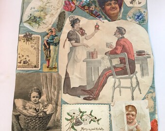 Antique Cloth Scrapbook Page with Images on Both Sides