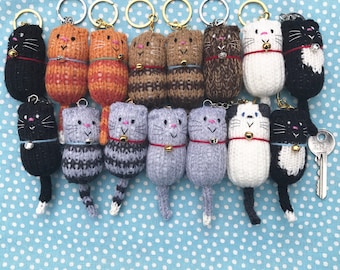 Fat Cat Hand Knitted Keyring Bagcharm