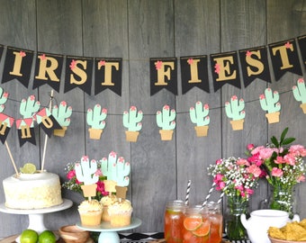 first fiesta banner, fiesta themed banner, fiesta turning uno party banner, let's fiesta birthday party banner